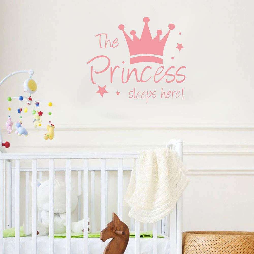 Kukiwhy 2 Pcs Wall Sticker Princess Sleep Here 13.4 Inch Little Crown Star Art Quotes Wall Decal Decor For Living Room Bedroom