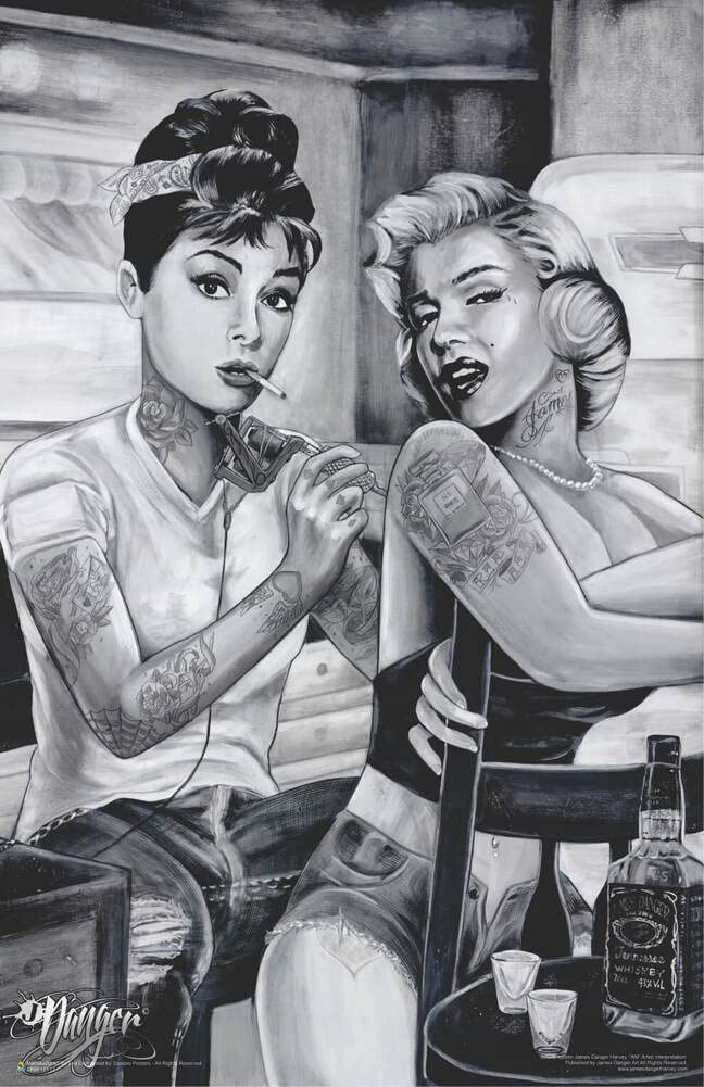 Scorpio Posters Marilyn Monroe & Audrey Hepburn Tattoo Scene - By James Danger Harvey - Laminated - Mini Poster - 11.5'' X 17.5'