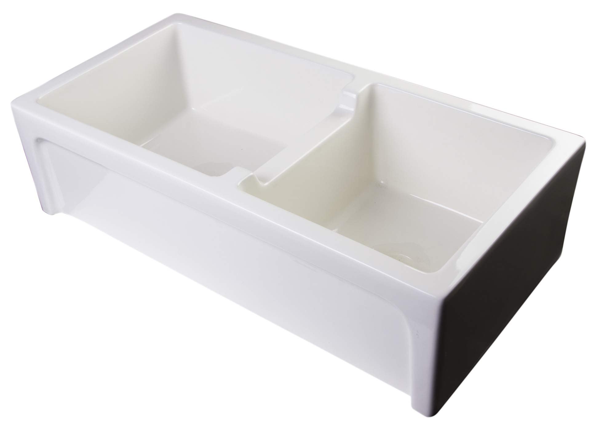 Alfi Brand Ab3618Arch-B Arched Apron Thick Wall Fireclay Double Bowl Farm Sink, 36'', Biscuit