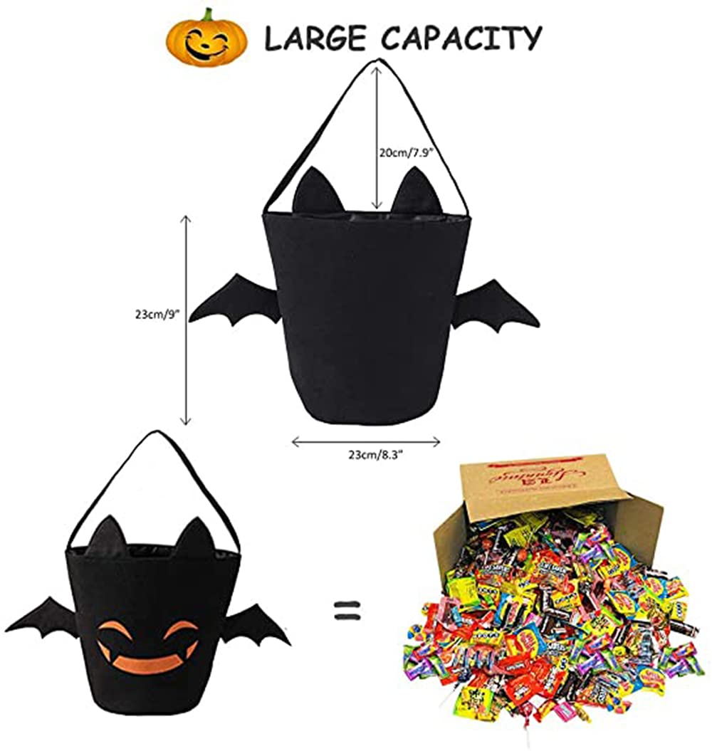 Zhenpony Halloween Trick Or Treat Bags Bat Candy Bucket Reusable Canvas Bag Best Halloween Party Gifts For Kids Halloween Bucket