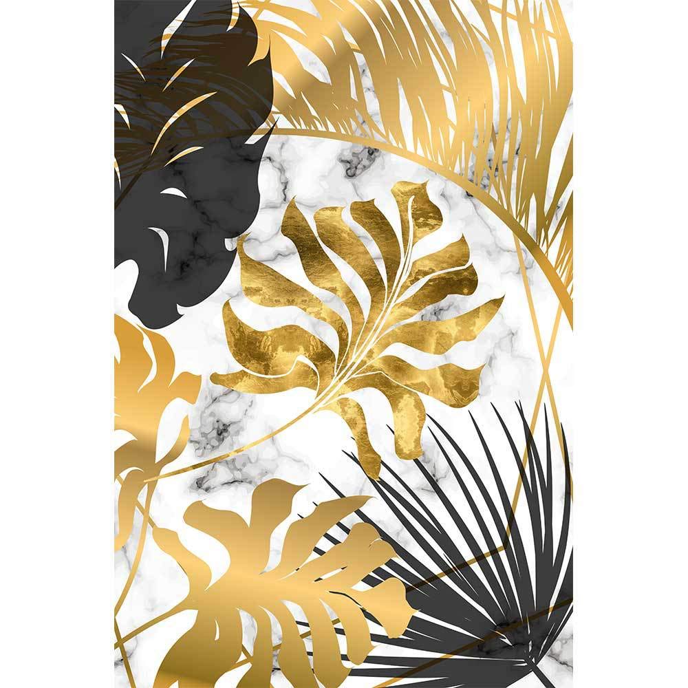 2Set Black And Gold Plant Leaf Print Wall Art D  Cor,Black Gold Leaf And Fruit Wall D  Cor Art Canvas Print Poster, Leaf Inspira