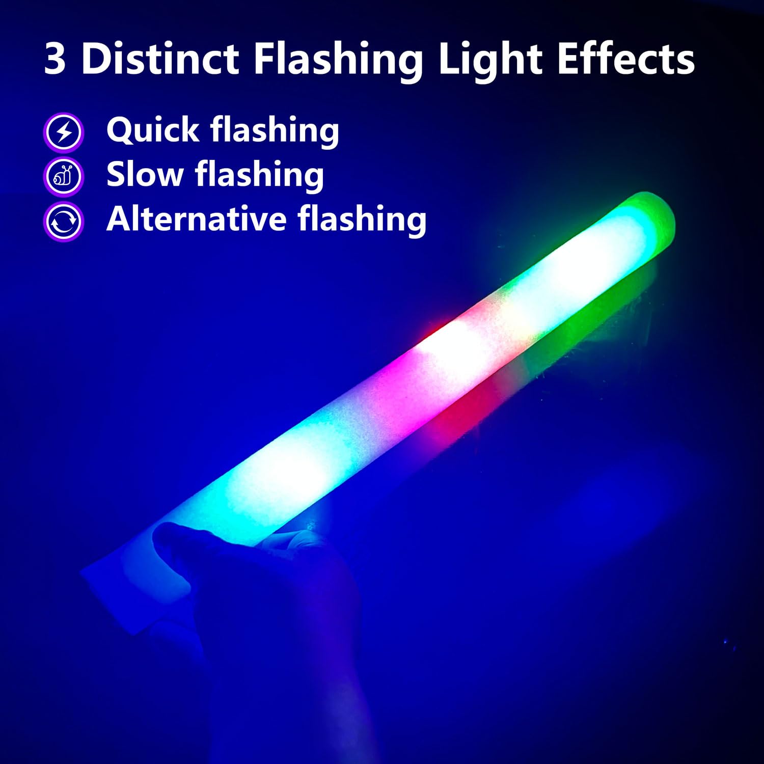 KitchenGenie 68 Pack LED Foam glow sticks, glow sticks for wedding with 3 Modes Colorful Flashing, Glow Stick Bulk Party Pack fo