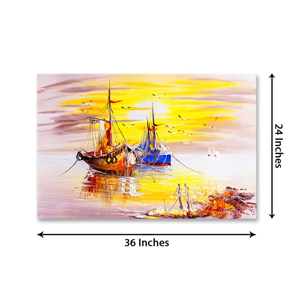 999Store Wooden Stretched Framed Painting Wall Decor Paintings With Frame Seascape With Boats Wall Frames Canvas Modern Stylish
