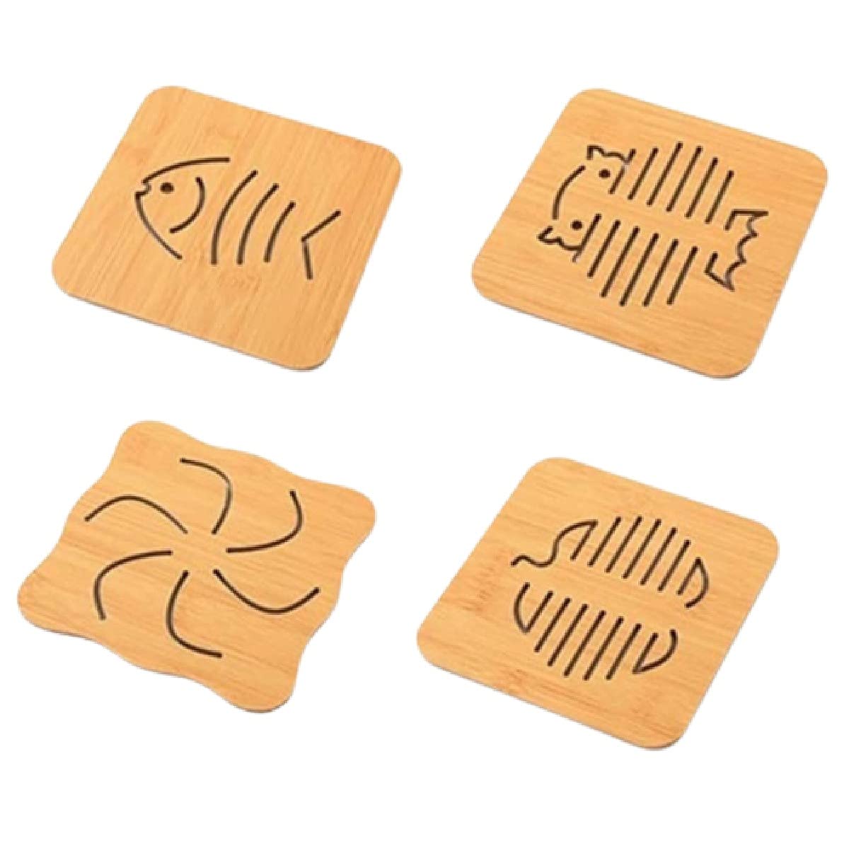 TOMATUS 4 PCS Openwork Wooden Coasters Kitchen Cutlery Thickened Anti Scalding Padded Non Slip Pan Dish Mats.(Random Pattern)