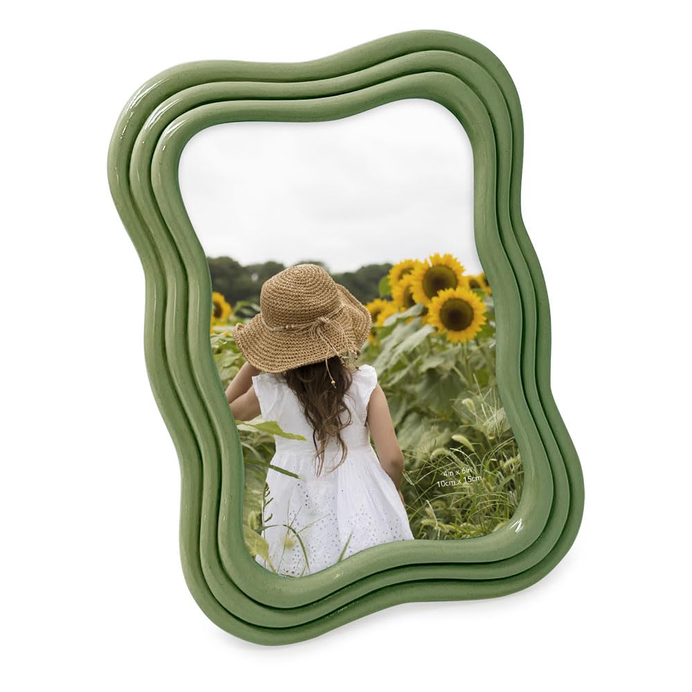 Isaac Jacobs 4x6 Green Curved Deco Frame for Tabletop and Wall Display, Decorative Art, Design, Home D  cor, Gift (4x6, Green)