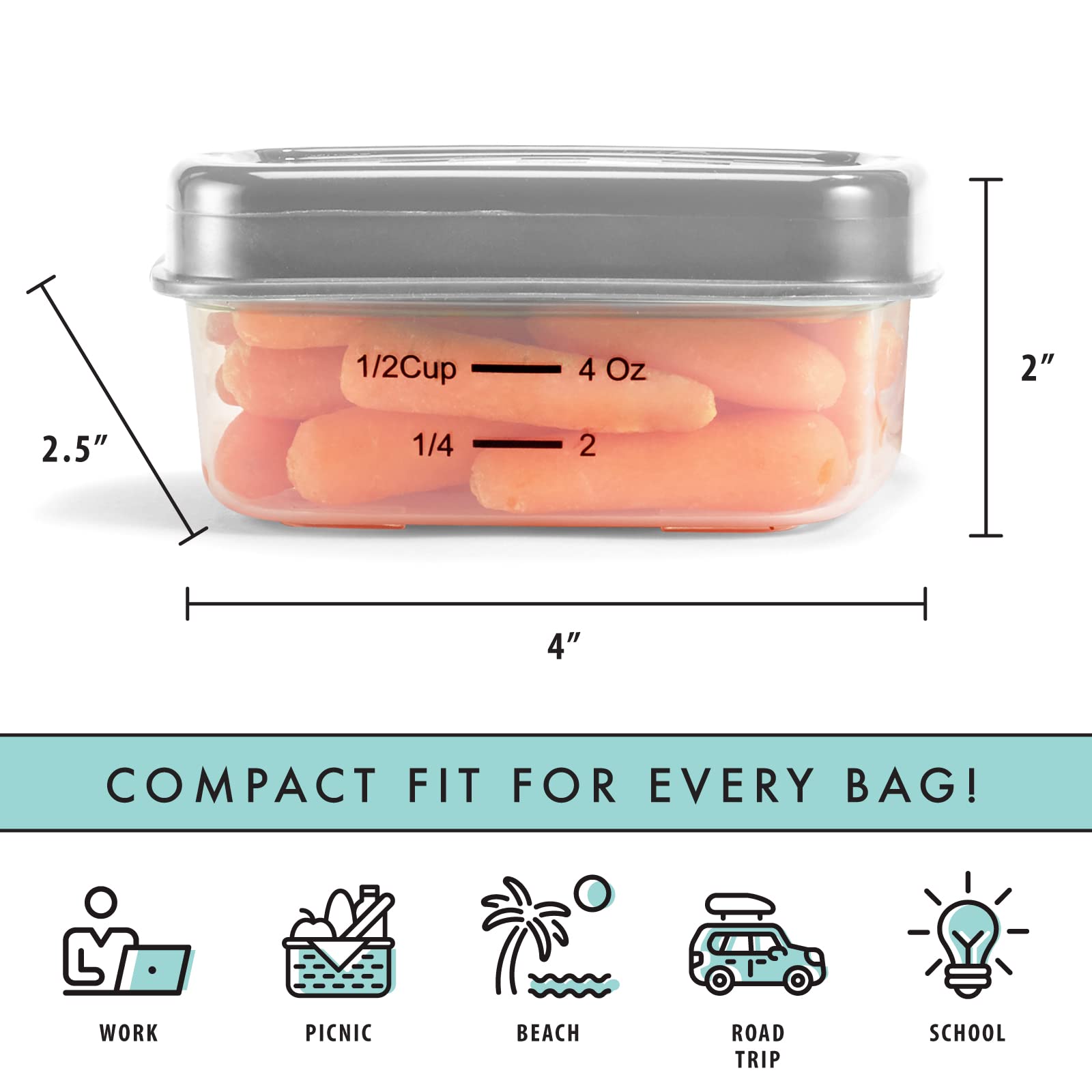 Fit & Fresh Small Plastic Containers With Lids 4 Oz, Small Snack Containers With Lids For Adults And Kids, Reusable Leakproof Dr