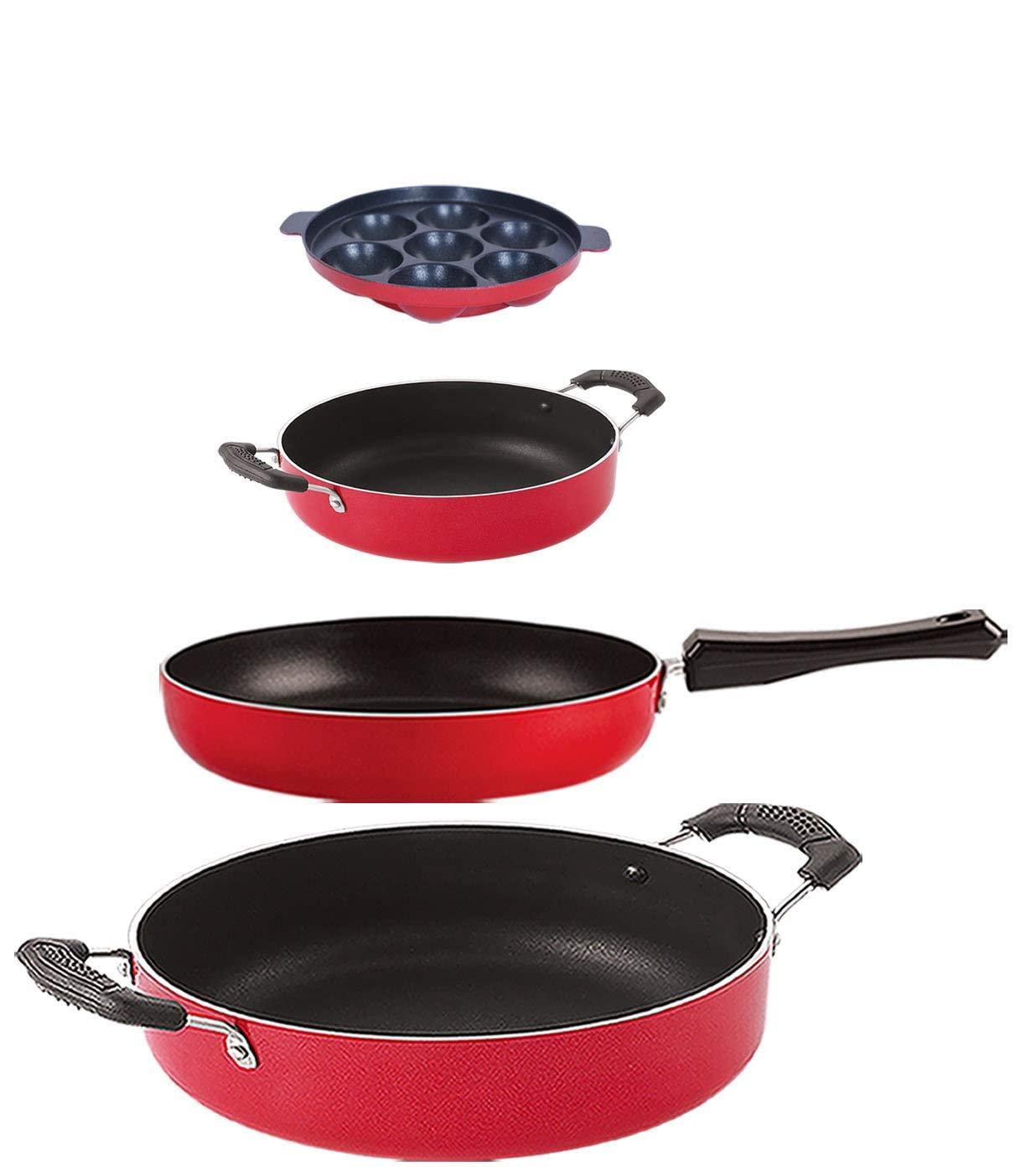 Nirlon Kitchen Accessories For Cooking Non Stick Aluminium Cookware Set Of 4 Pieces (Fp12_Cs22_Ap7_Cs24)