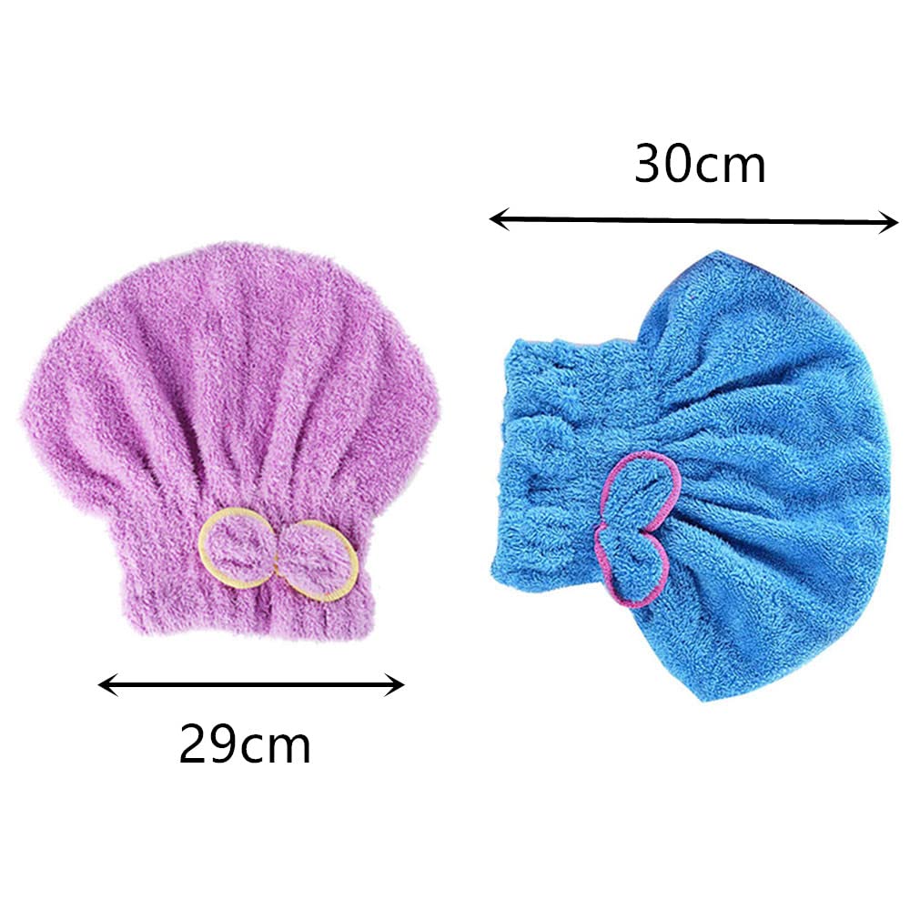 LNJBABAO 2 Pcs Microfiber Hair Drying Towels Ultra Absorbent Hair Drying Cap Bowknot Hair Turban Towel for Women Adults or Girls