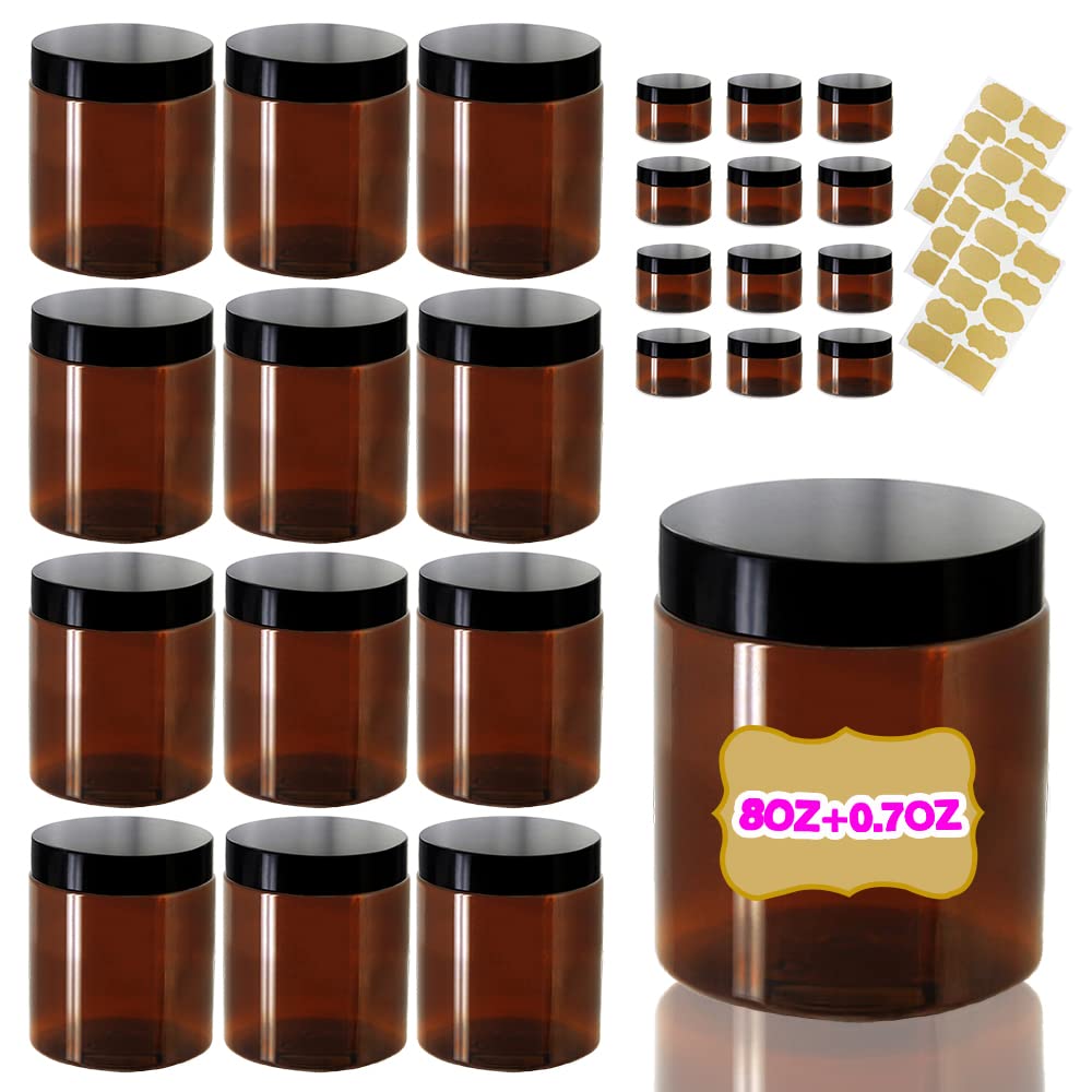 8Oz Amber Plastic Jars With Lids 8 Oz Plastic Containers With Lids + 20G Sample Containers (Set Of 24) Airtight Container For Dr