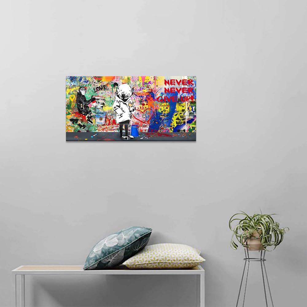 Graffiti Wall Art ,Abstract Pictures Prints Artwork,Girl Graffiti Painting Wall Decor Never Give Up Inspirational Pictures For L