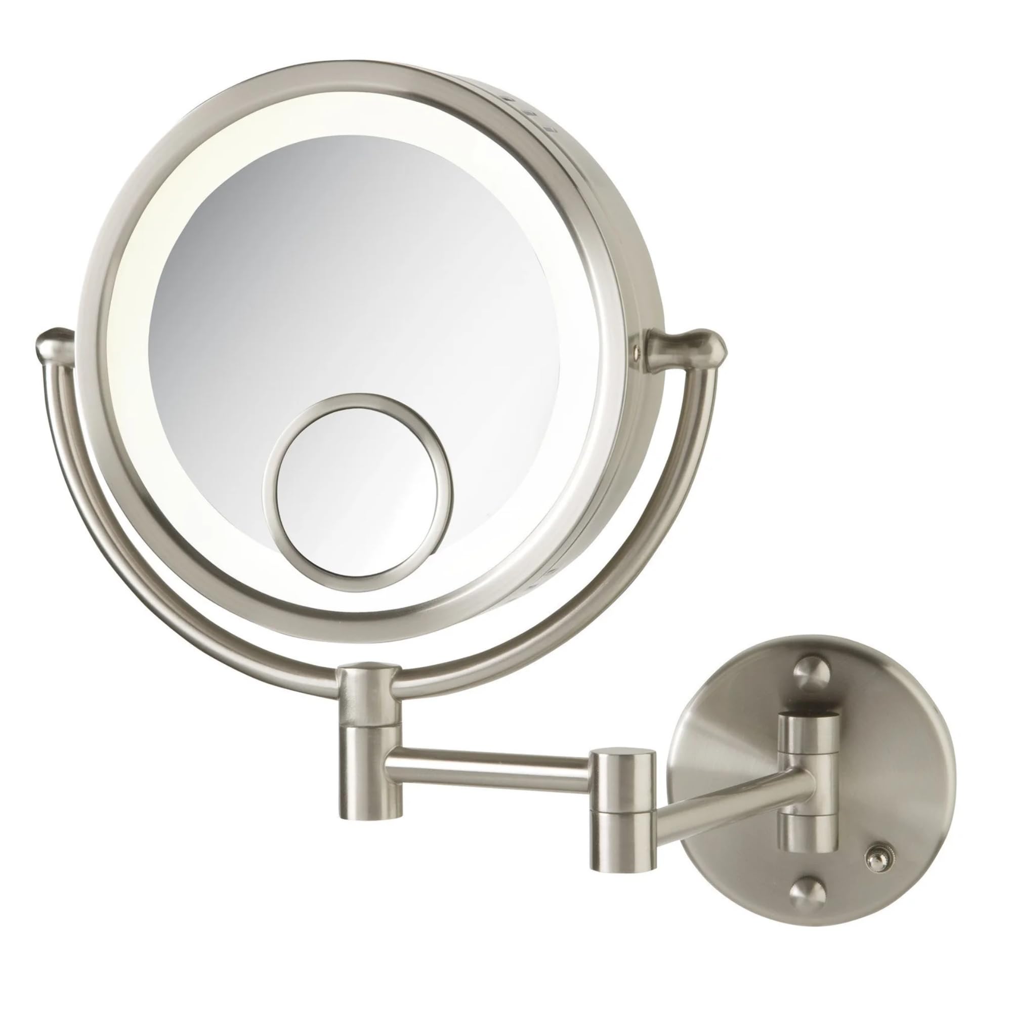 Jerdon Hl8515N Lighted Wall Mount Makeup Mirror With 7X And 15X Magnification, Nickel Finish, 8.5''