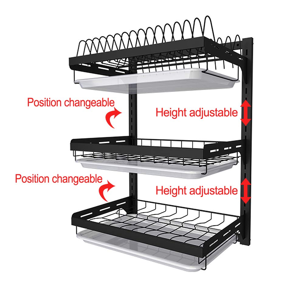 Junyuan Hanging Dish Drying Rack Wall Mount,Dish Racks Drainer,3 Tier Kitchen Plate Organizer Storage Shelf With Drain Tray With