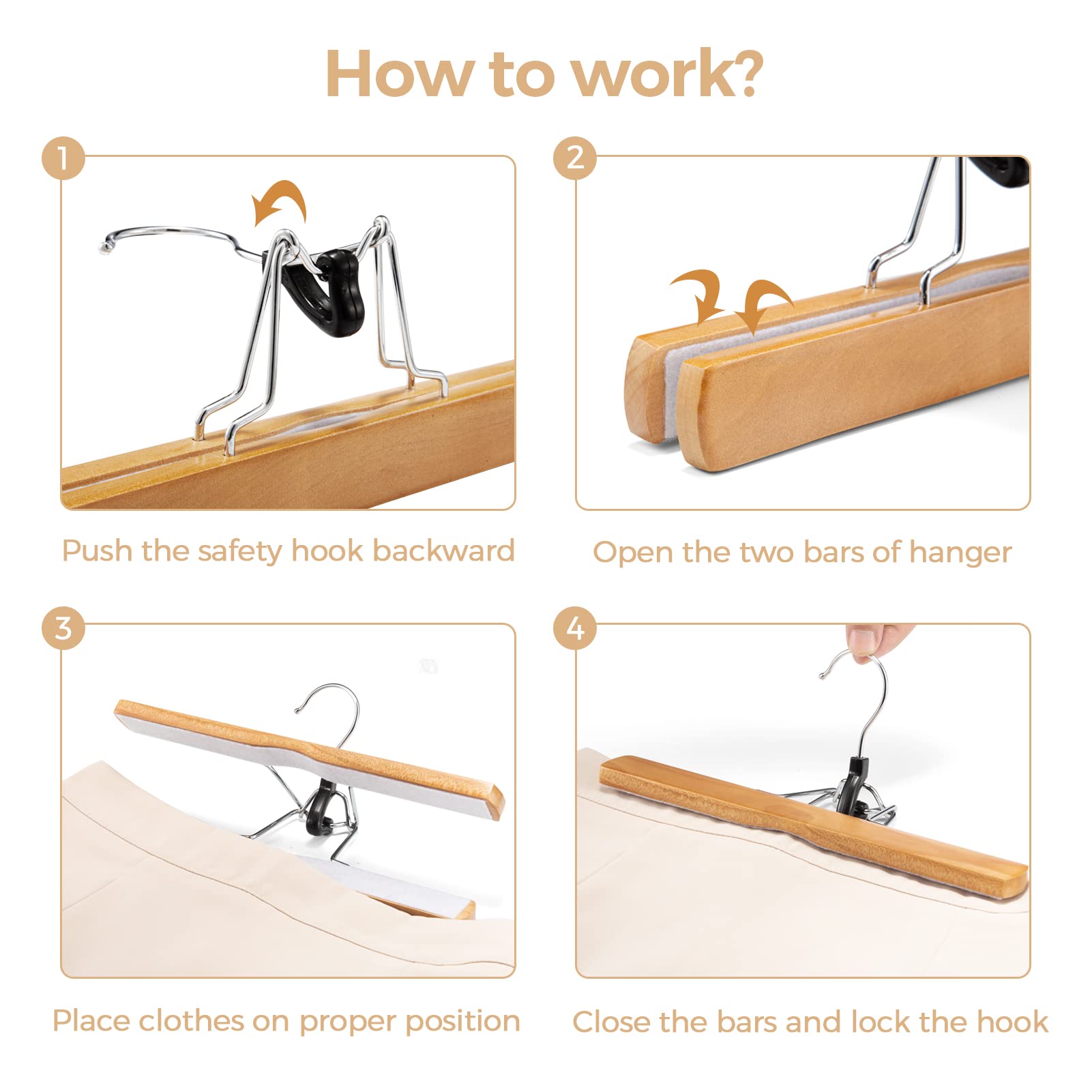House Day Wooden Pants Hangers 10 Pack Non Slip Wood Skirt Hangers Wood Jeans/Slack Hanger With 360 Swivel Hook - Pants Hangers