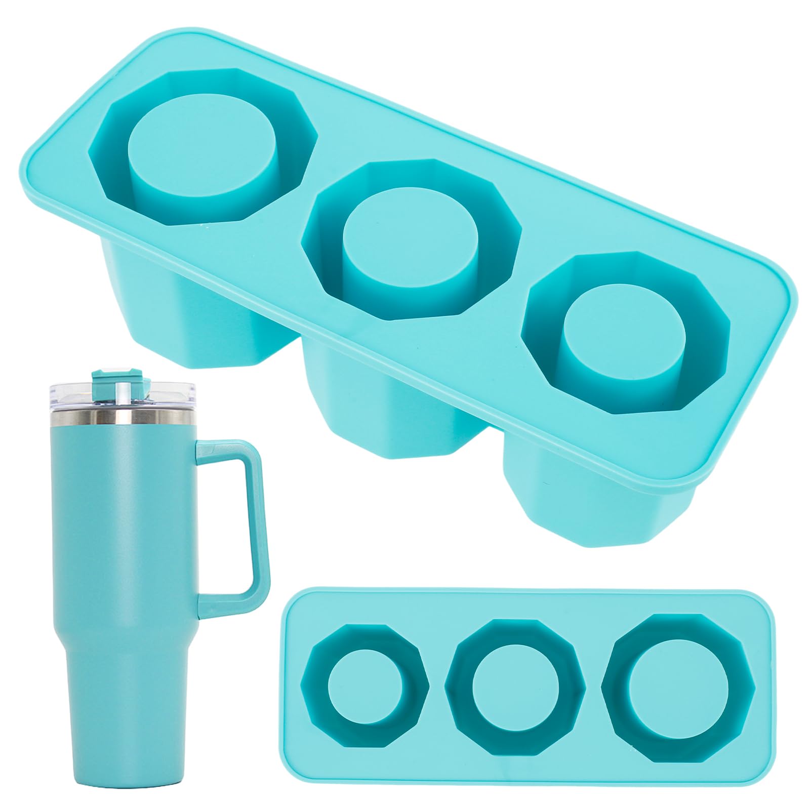 Wotpcrd 2Pcs Ice Cube Tray For Stanley Tumbler Cup, Silicone Ice Cube With Lid And Storage Box For Making 3 Hollow Cylinder Ice