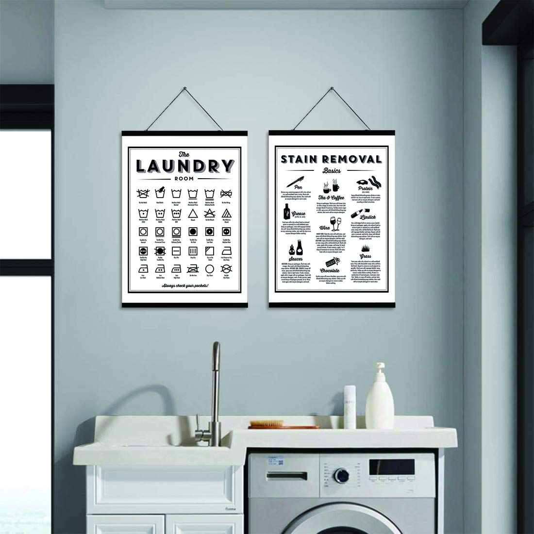 Ecyanlv Symbols And Stain Removal Laundry Sign Canvas Art Posters Prints Black White Painting Laundry Room Wall Decor Housewarmi