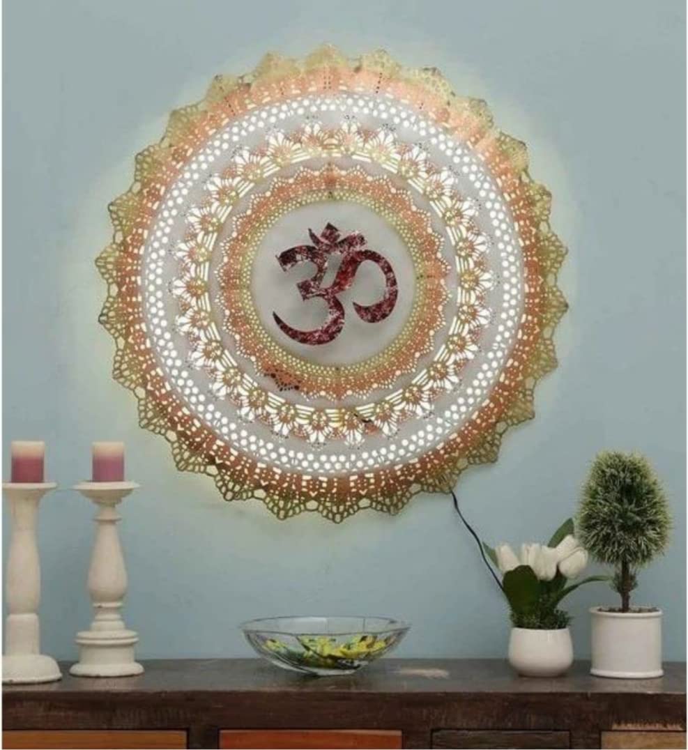 Decornus metal wall decor Om Wall Hanging Wall Mounted Hanging Art with LED Light for home living room bedroom restaurants and g