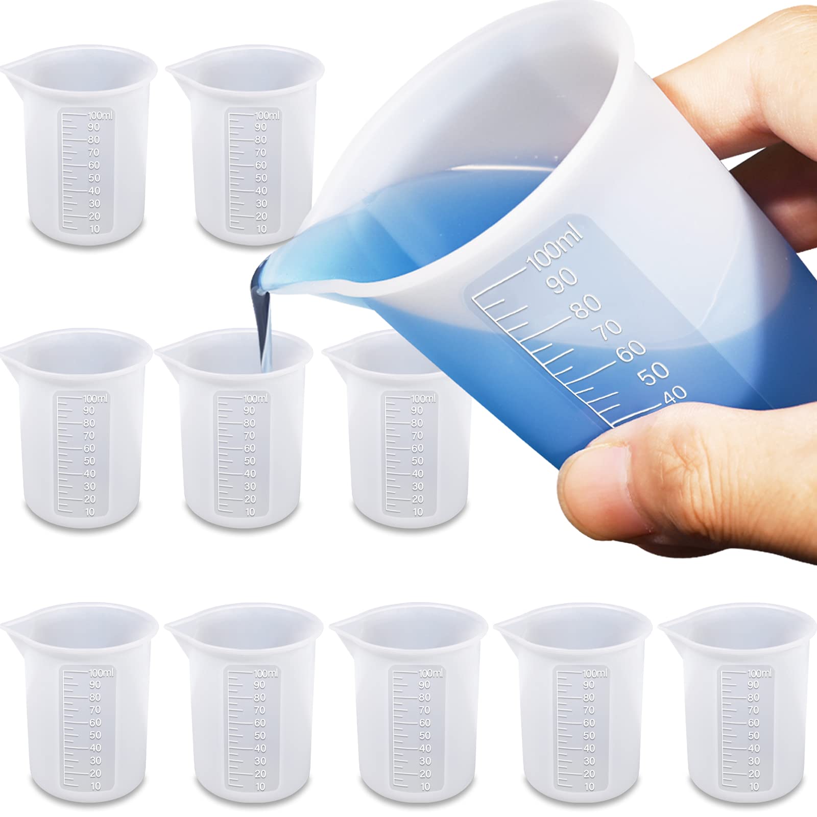 Moukiween 10pcs Silicone Measuring Cups for Resin,100ml Mixing Cups for Resin DIY Craft Jewelry Making Paint Pouring Cup, Non-St
