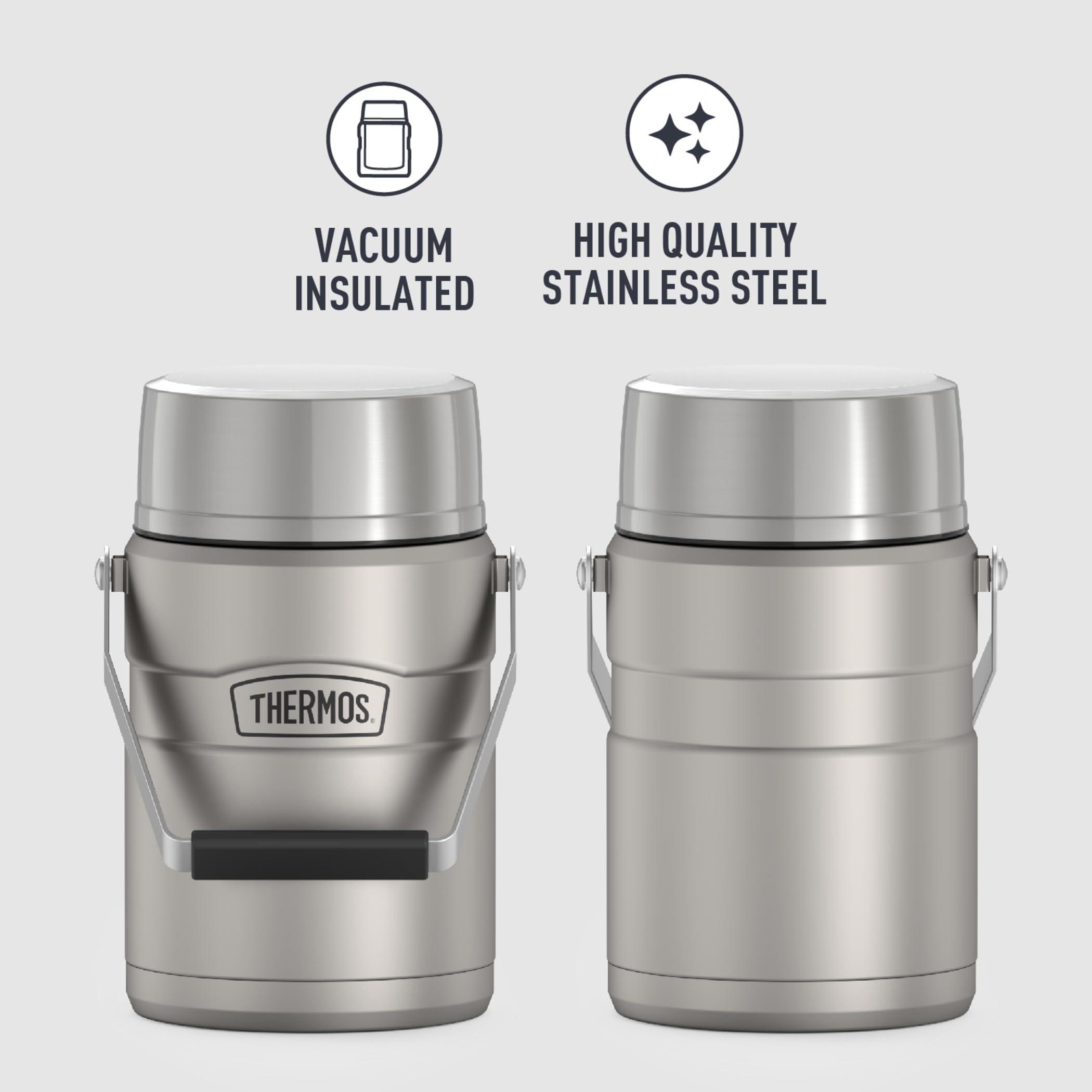 Thermos Stainless King Vacuum-Insulated Food Jar With 2 Storage Container Inserts, 47 Ounce, Matte Steel