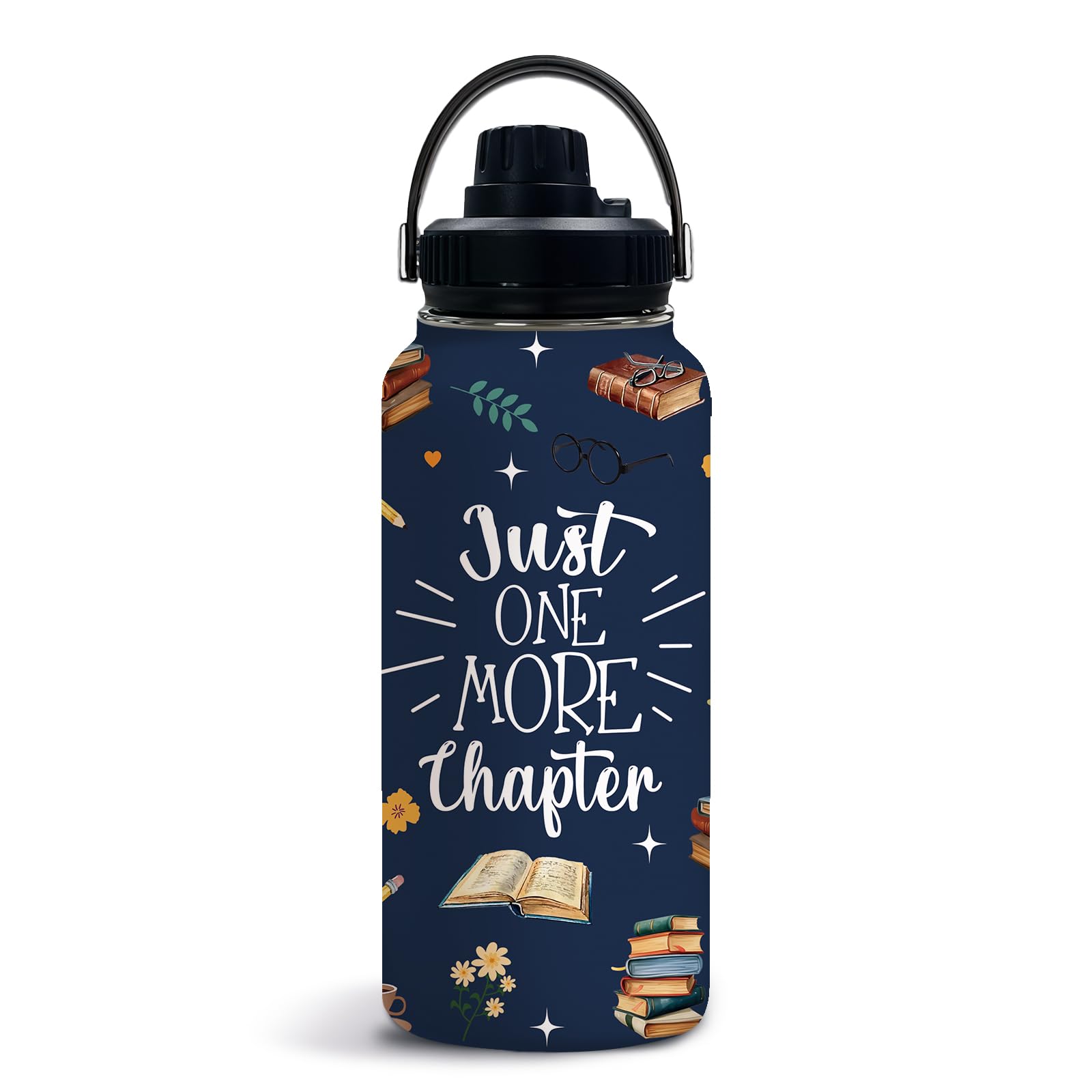 Uibunoo Book 32oz Water Bottle, with Handle Lid Bottle,Sport Insulated Cup