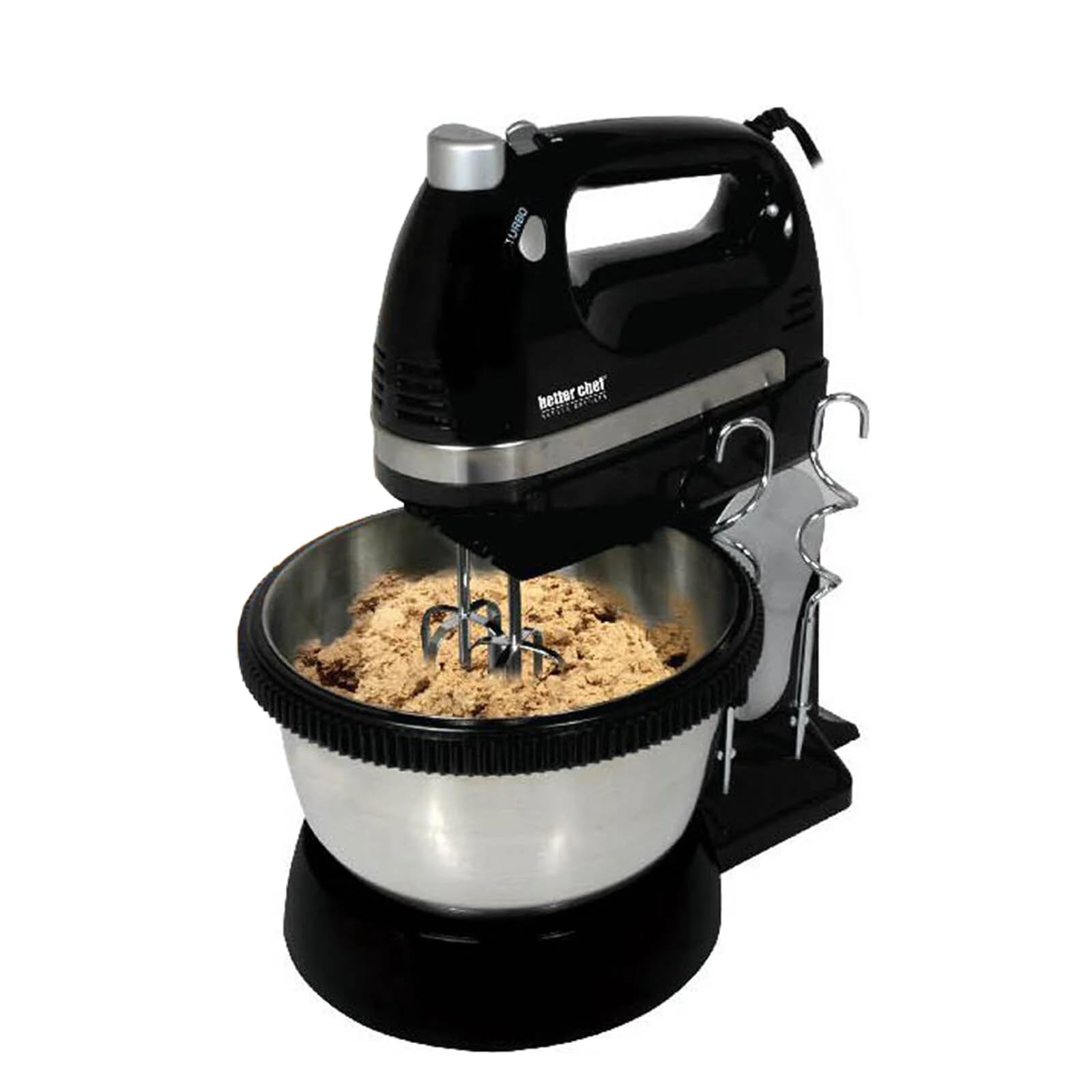 Better Chef Convertible Stand & Hand Mixer | 350watt Motor | 5Speeds & Boost | Rotating Stainless Bowl