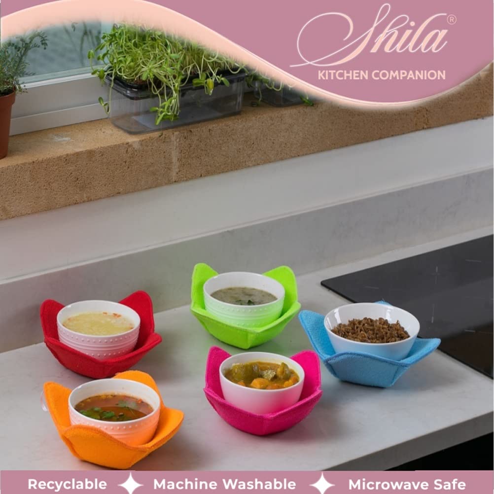 Shila Bowl Snuggies, Multicolor Set Of 5 Microwave-Safe Hot Bowl Holders To Keep Your Hands Cool And Your Food Warm, Polyester &