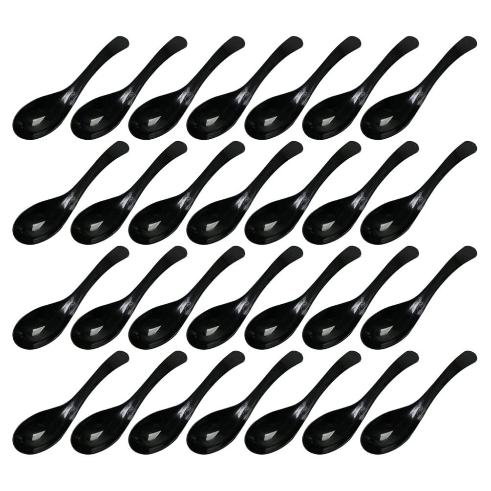 Hemoton 200Pcs Asian Soup Spoons Disposable Spoons Rice Spoons Noodle Soup Spoons Japanese Soup Spoon For Home And Kitchen (Blac