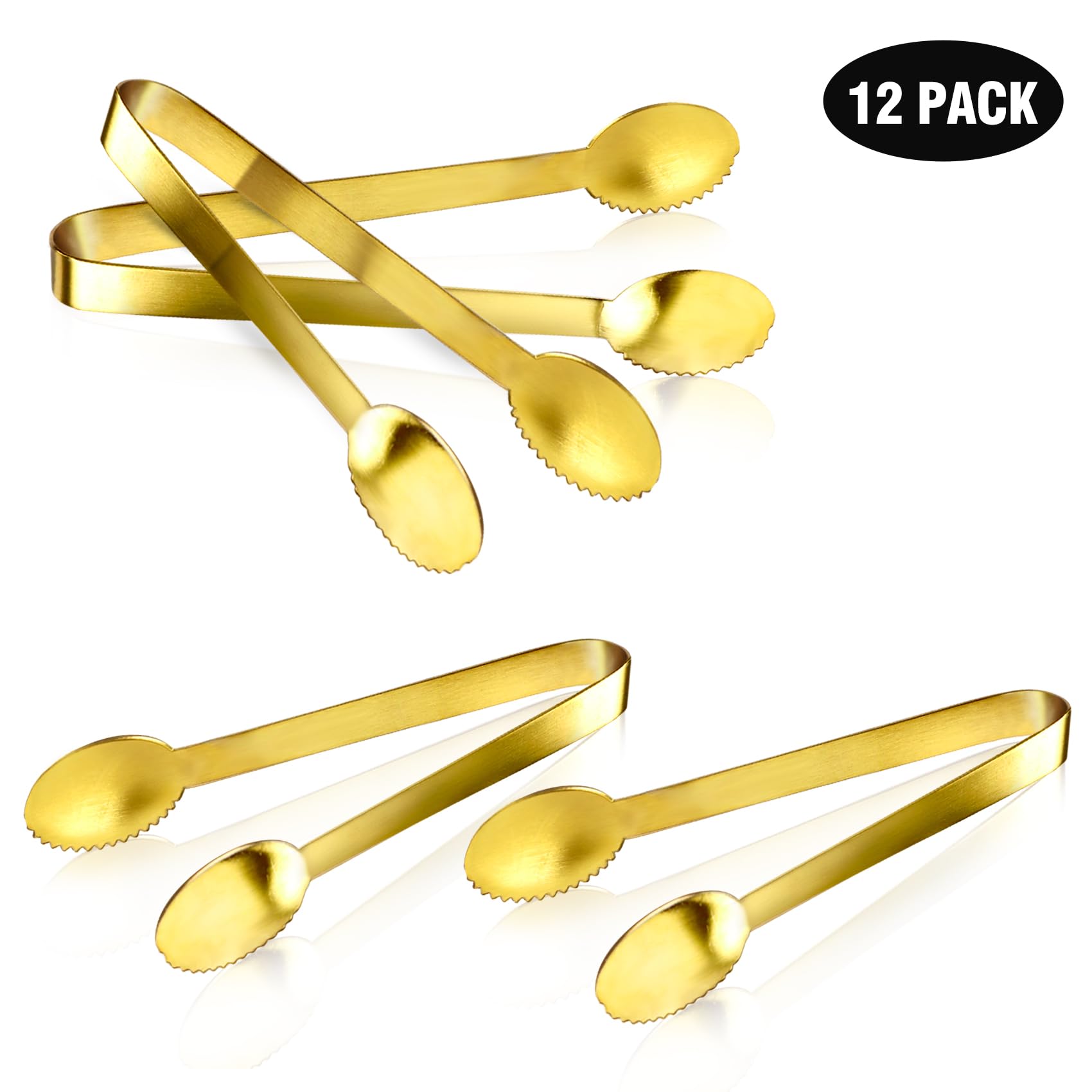 Jcren 12 Pcs Gold Tongs Serving Tongs Stainless Steel Tongs For Serving Food, Sugar Tongs Ice Tongs For Tea Party, Coffee, Appet