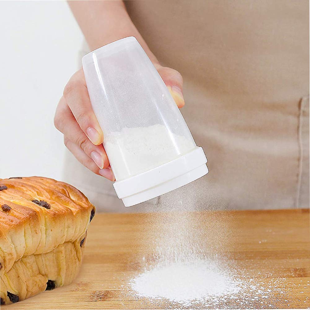 1Pc White Plastic Flour Powder Sugar Shaker With Lid Mesh Shaker Icing Sugar Powder Cocoa Flour Chocolate Coffee Sifter Cooking