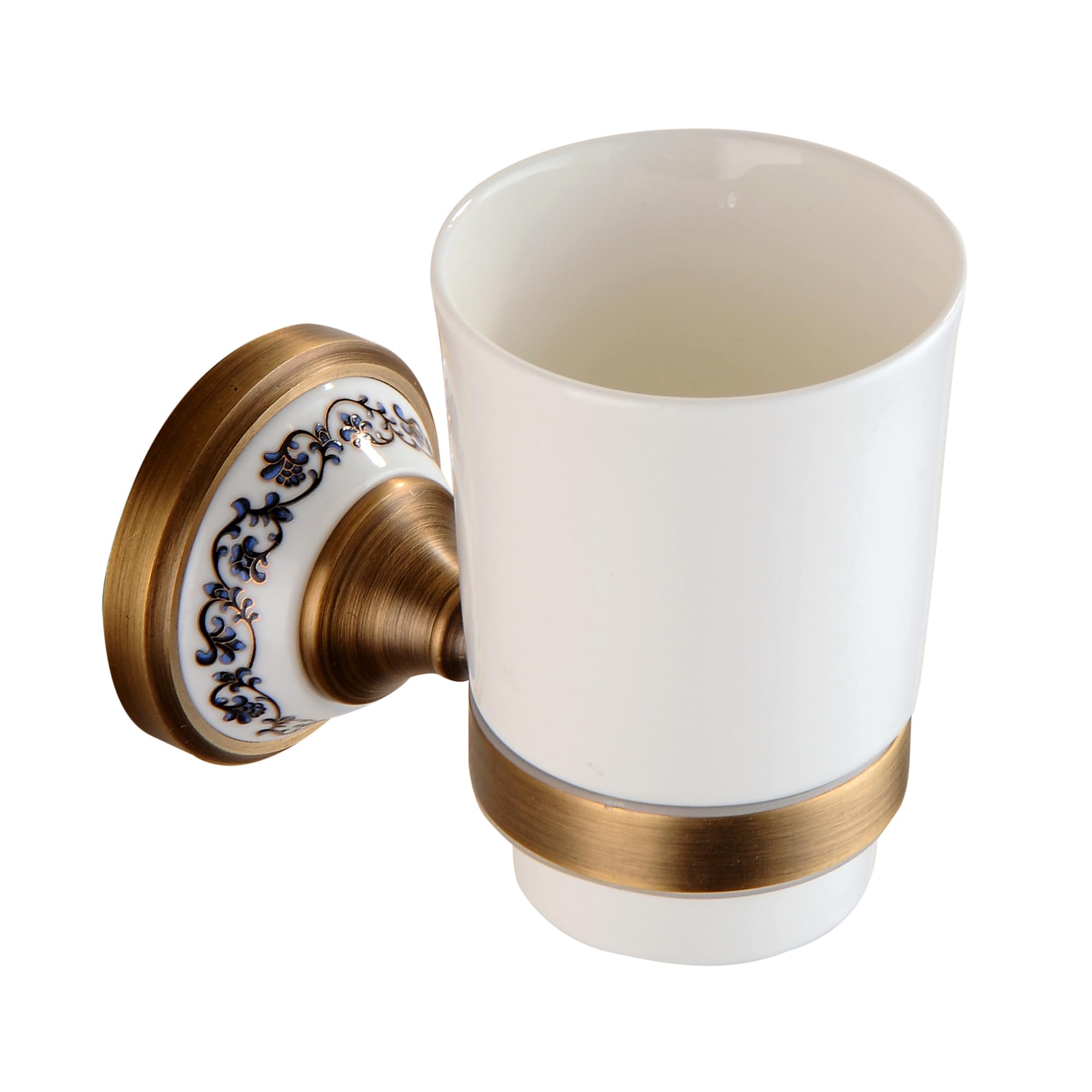 Antique Bronze Brass Toothbrush Holder Cup Holder with White Ceramic Tumbler, Wall Mounted Bathroom Hardware Accessories,Porcela