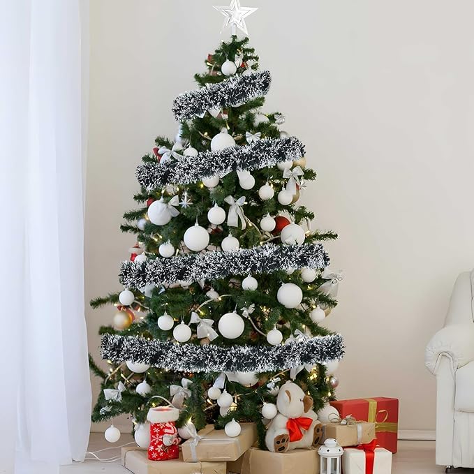 JXITON 33FT Christmas Tinsel Garland Green Metallic Hanging Twisted Garland Greenery Garlands for Christmas Tree Fireplace Mantl