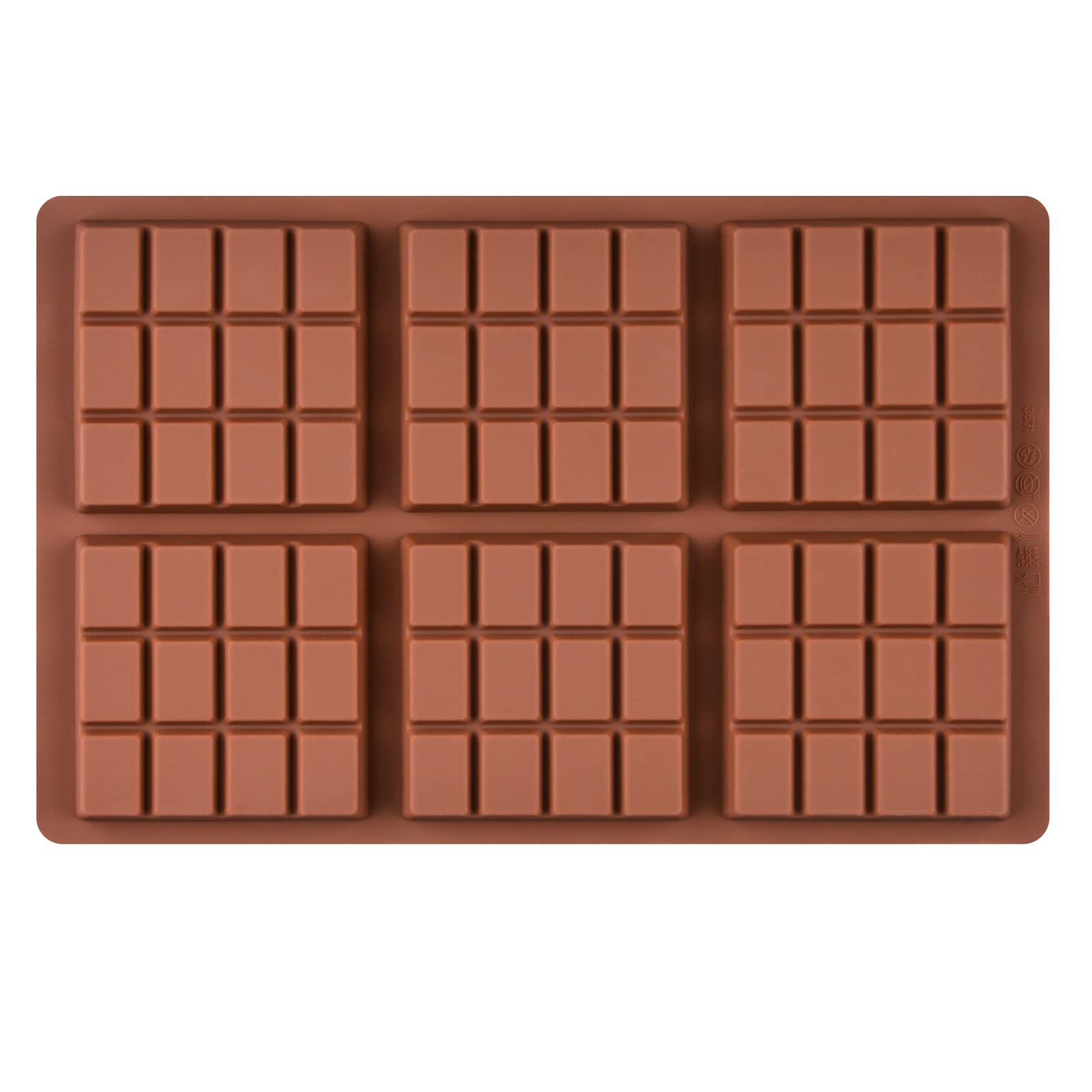 Fimary Silicone Molds For Chocolate, 6 Cell 12 Section Rectangle Section Chocolate Bar Molds Flexible Wax Melt Mold, Pack Of 1