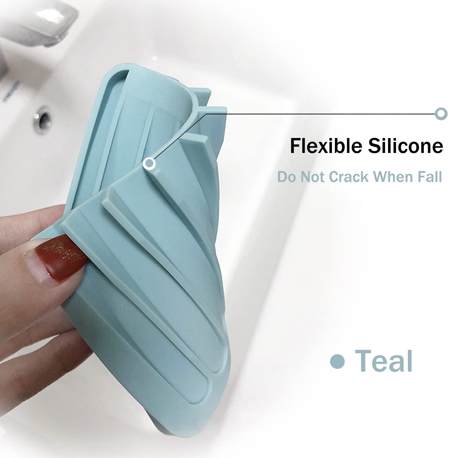 MODENGKONGJIAN Self Draining Soap Dishes - 3 Pcs Silicone Holder, Waterfall Design, Colors: White, Gray, Teal, Model FZH-3PCS
