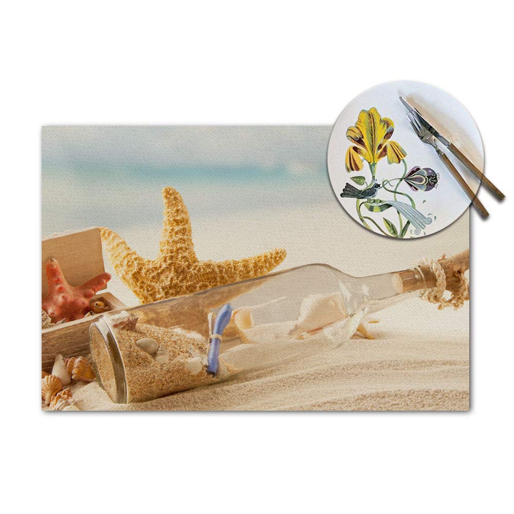 Starfish Placemats Set Of 4, Beach Starfish Mediterranean Placemats Heat Resistant For Dining Table Non-Slip 18X12 Inches