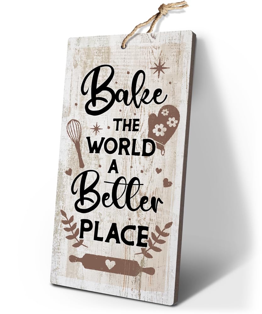YZEXEZY Baking Sign for Kitchen-Bake the World a Better Place Sign 12x6 Rustic Wall Decor Wall Art for Bakery Cafe Baking Gifts 
