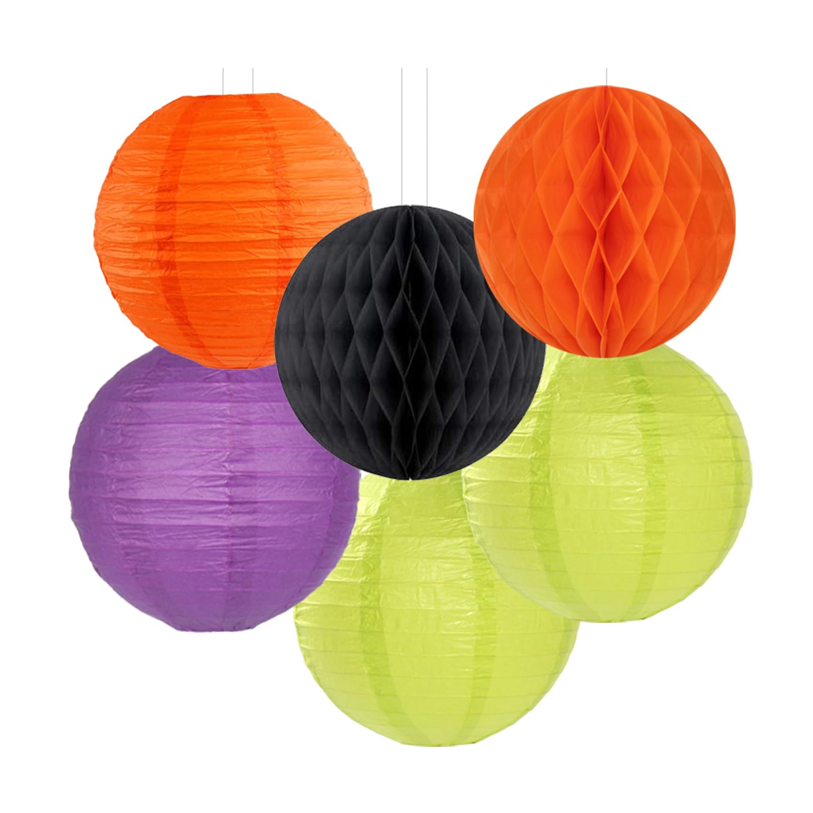 Black-Orange Purple Green Halloween Party-Decorations - 14Pc Kit Paper Lanterns Fan,Tissue Flower Pom Poms Streamers,Honeycomb B