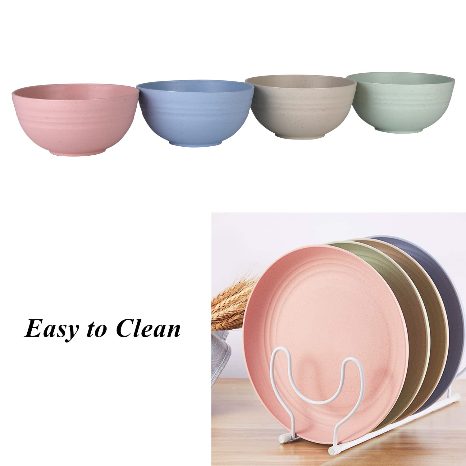 Wanby Lightweight Wheat Straw Cereal Bowls Unbreakable Dinner Dishes Bowl Set Dishwasher & Microwave Safe (Small 4 Pack 4.5')