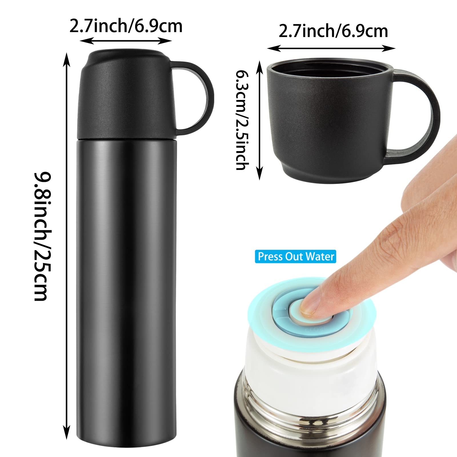 Stainless Steel Water Bottle-Insulated Vacuum Coffee Cup With Leakproof Lid & Cup,Double Walled Flask Cup,Sport Travel Mug Keeps