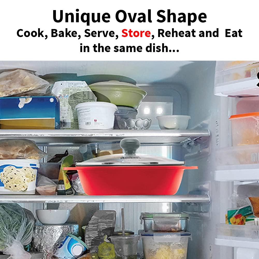 Hawkins 0.75 Litre Mini Casserole with Glass Lid, Oval Shaped Die-Cast pan for Cooking, Reheating, Serving and Storing, Grey (DC