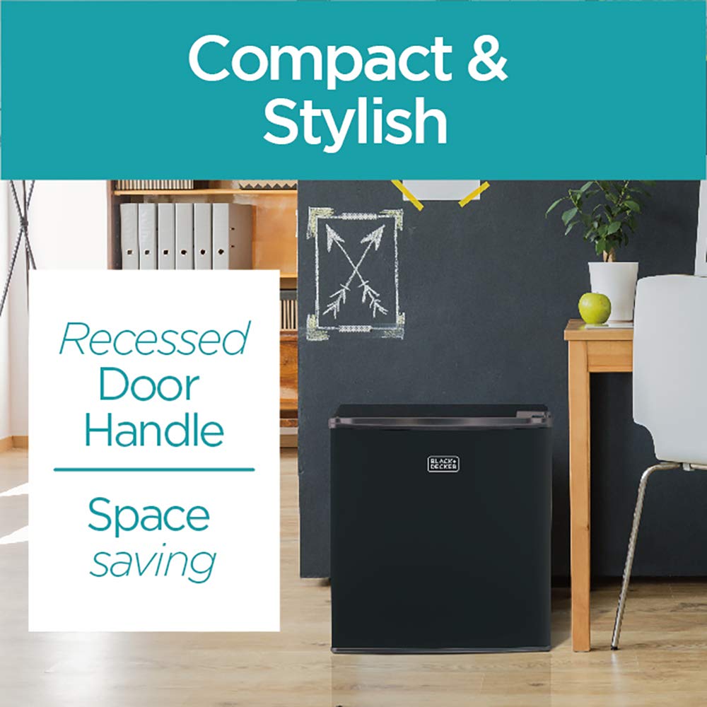 Black+Decker Bcrk17B Compact Refrigerator Energy Star Single Door Mini Fridge With Freezer, 1.7 Cubic Feet, Black