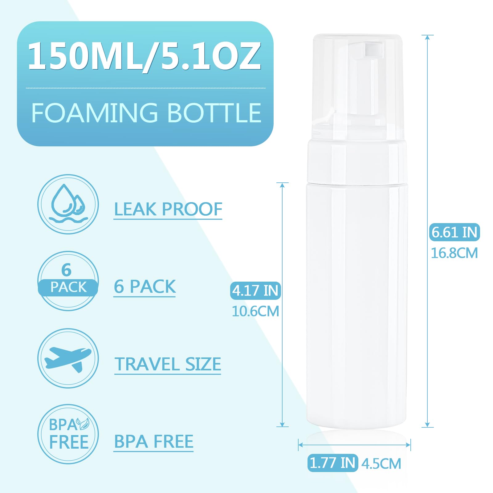 Foam Pump Bottle 150Ml/5 Oz Empty Plastic Foam Dispenser Pump Bottle Travel Large Refillable Bpa Free Lotion Bottles For Shampoo
