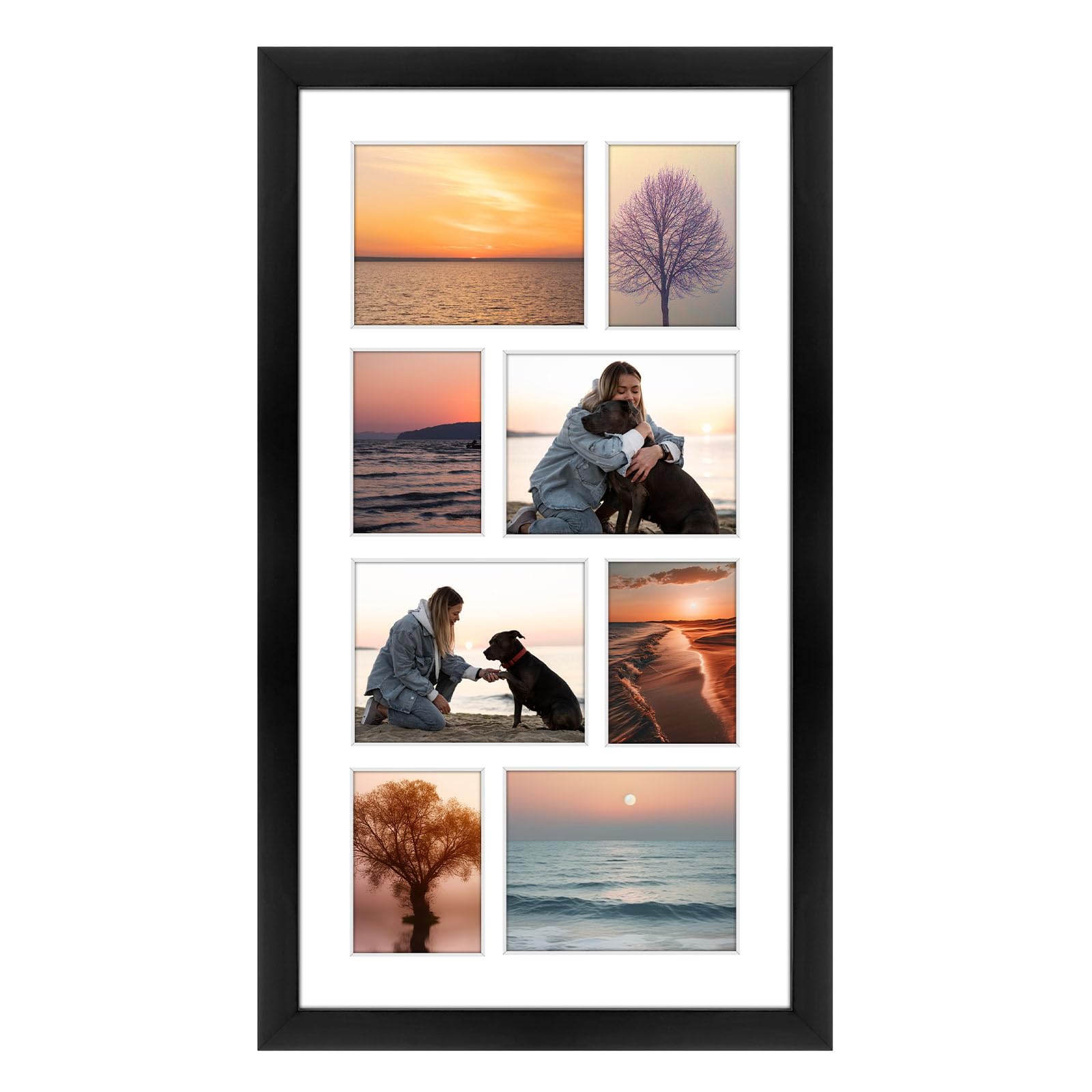 Golden State Art, 4x5 & 3x4 Collage Picture Frame - Solid Wood with Tempered Glass - 10x18 Multi Picture Frame - Displays (4) 4x