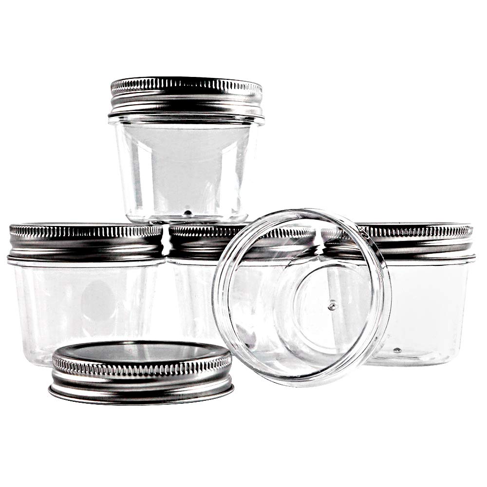 Novelinks 4 Ounce Clear Plastic Jars Containers With Screw On Lids - Refillable Round Empty Plastic Slime Storage Containers For