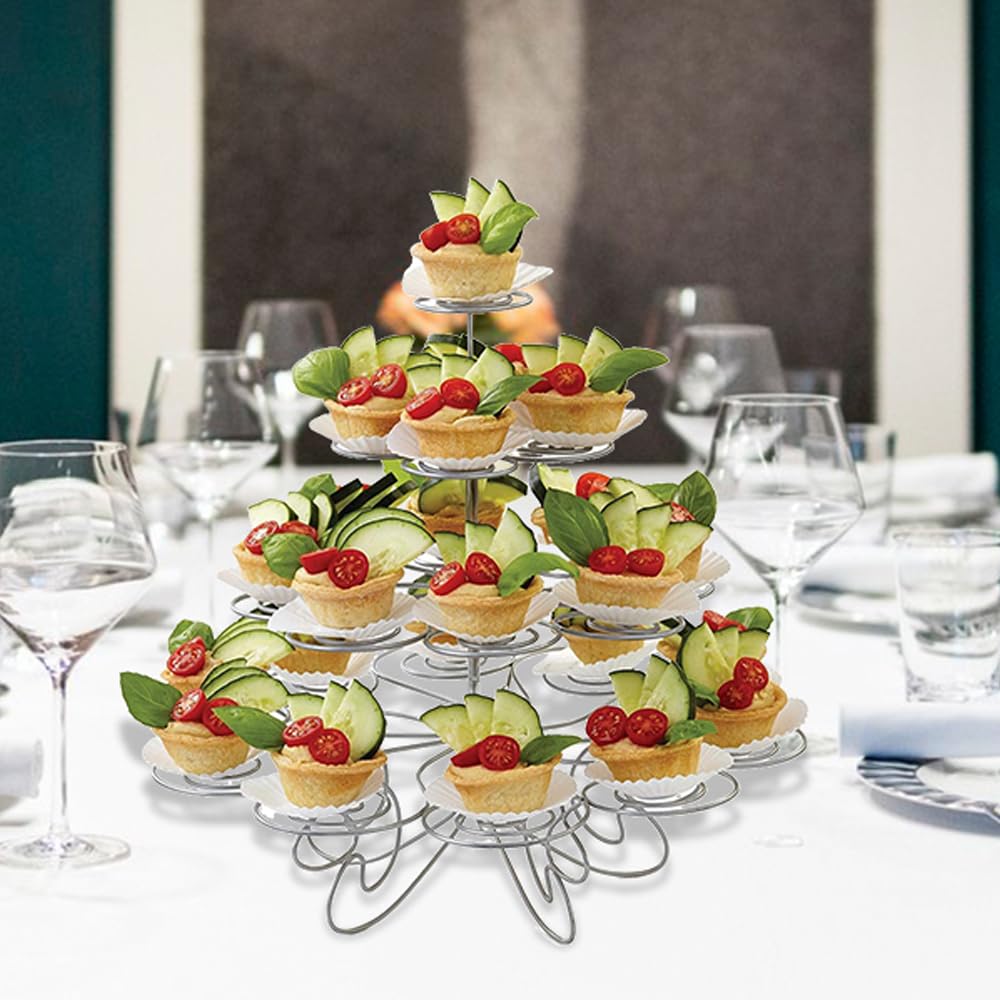 Resulzon 4-Tier Cupcake Stand -Stainless Steel Dessert Tree Tower Display For Christmas, Weddings, Birthday Parties, Weddings, C