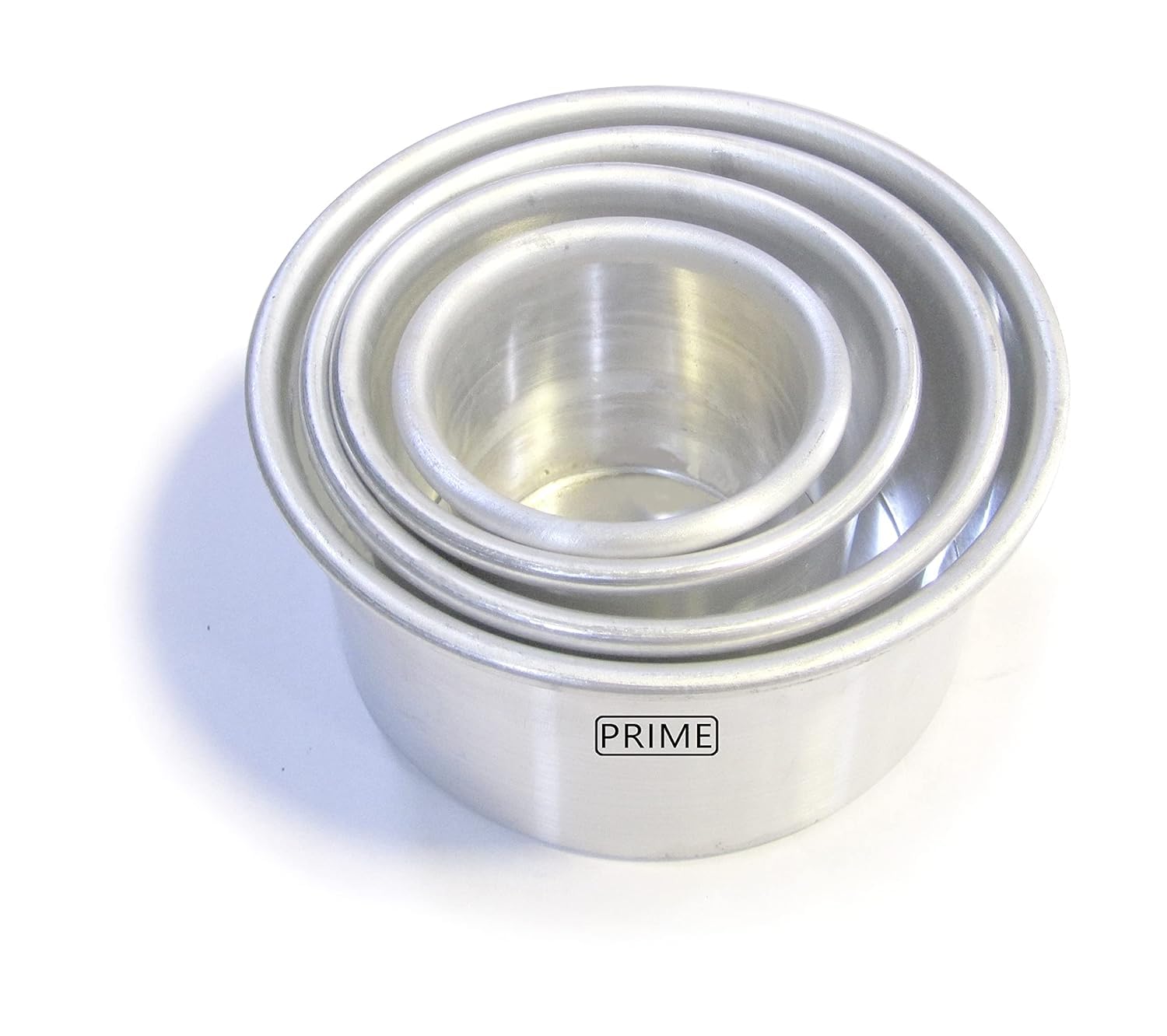 Prime Bakers And Moulders Round Aluminium Cake Pans For Oven  3, 4, 5, 6 Inch Diameter: 3 Inch Depth (Set Of 4 Pieces), Silver