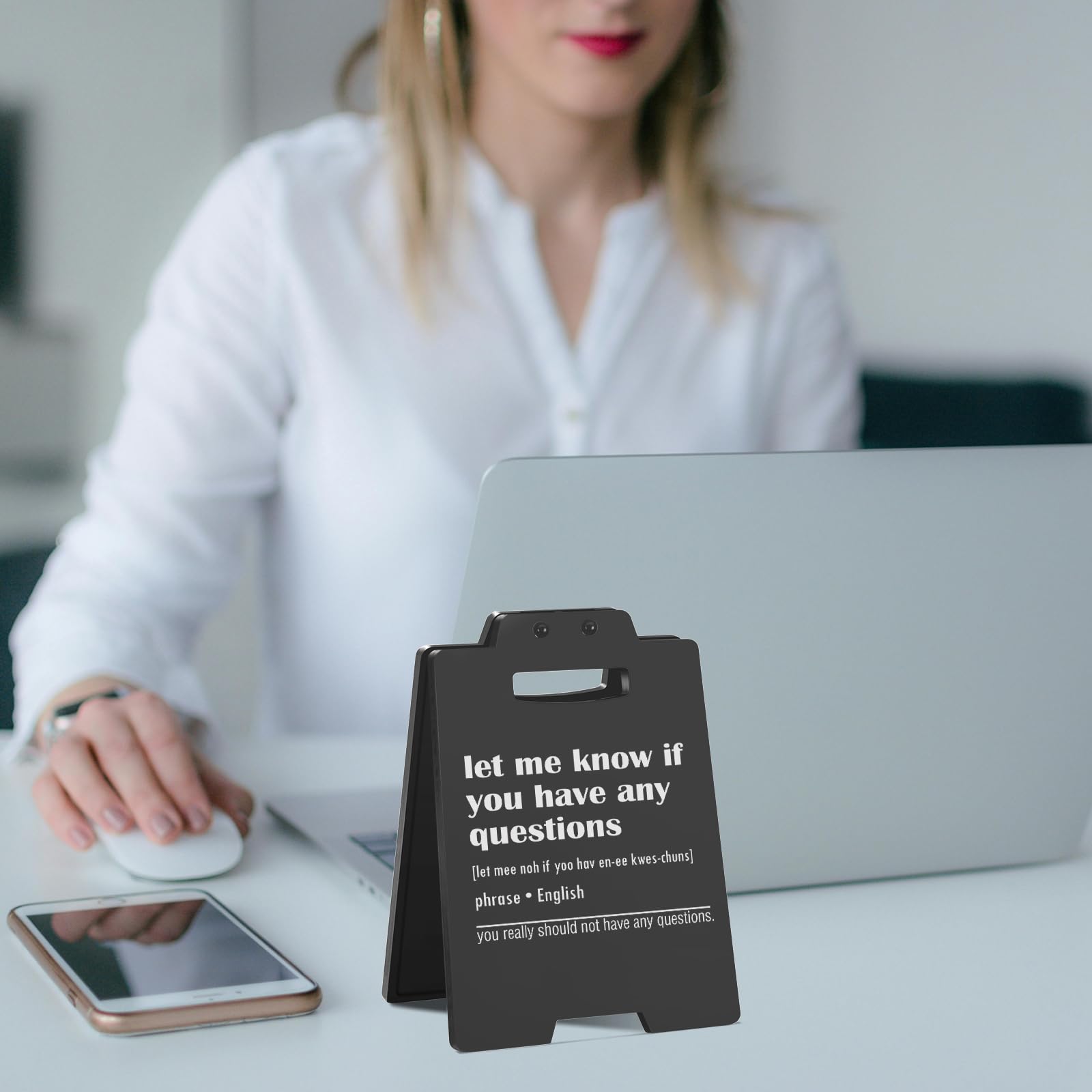 Funny Desk Sign - Let Me Know If You Have Any Questions - Humorous Office Decor for Boss, Coworkers, and Team Members - Sarcasti