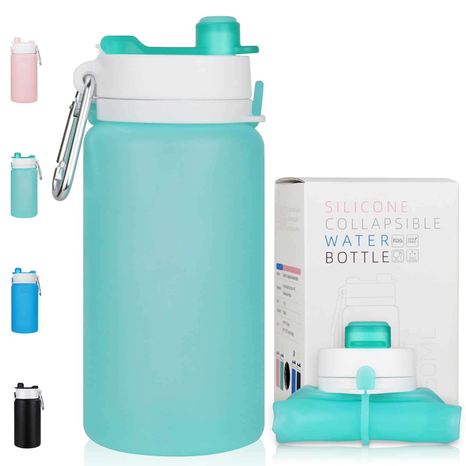 PLTCAT Collapsible Water Bottle, 19oz Foldable Water Bottle BPA Free Reusable Lightweight Leak-Proof Travel Silicone for Travel,
