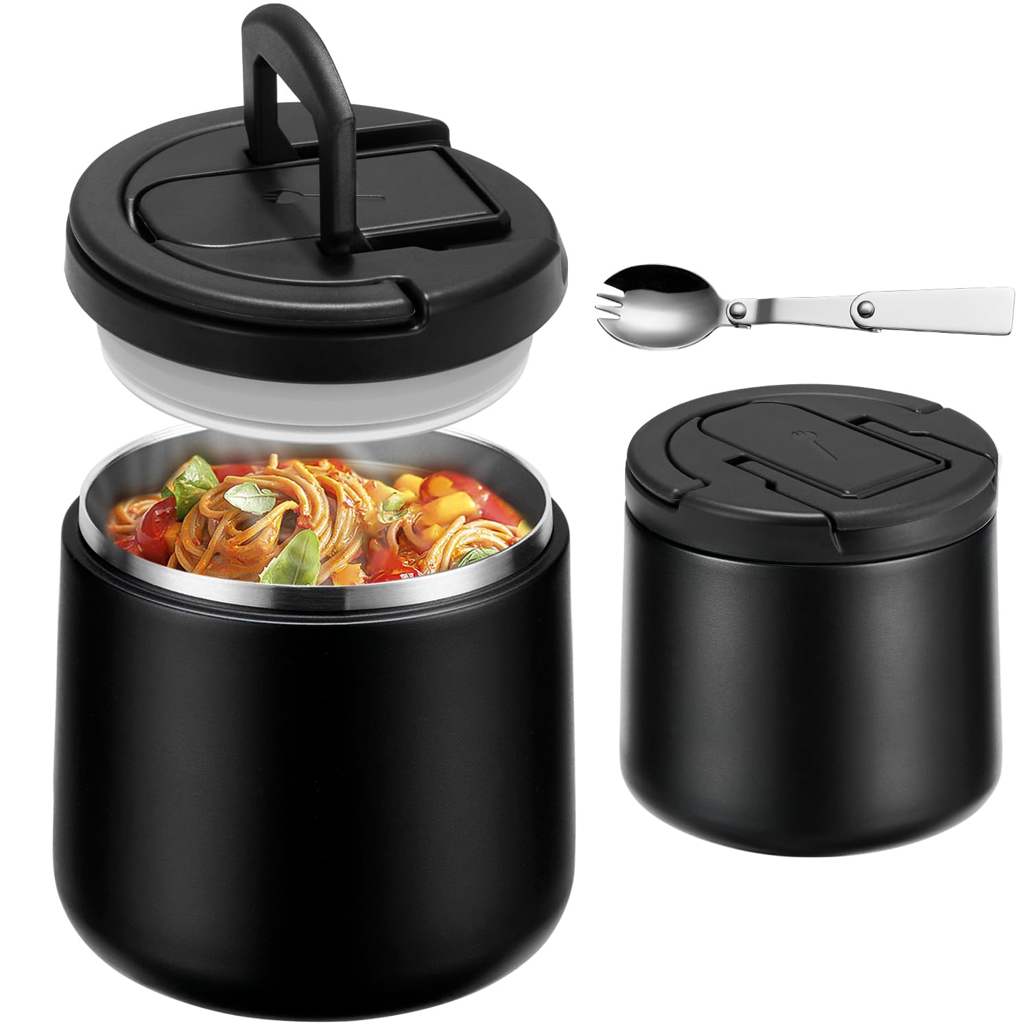20oz Insulated Vacuum Food Jar with Buckle Lid,Soup Thermo for Hot Food Kids,Wide Mouth Leakproof Stainless Steel Lunch Containe