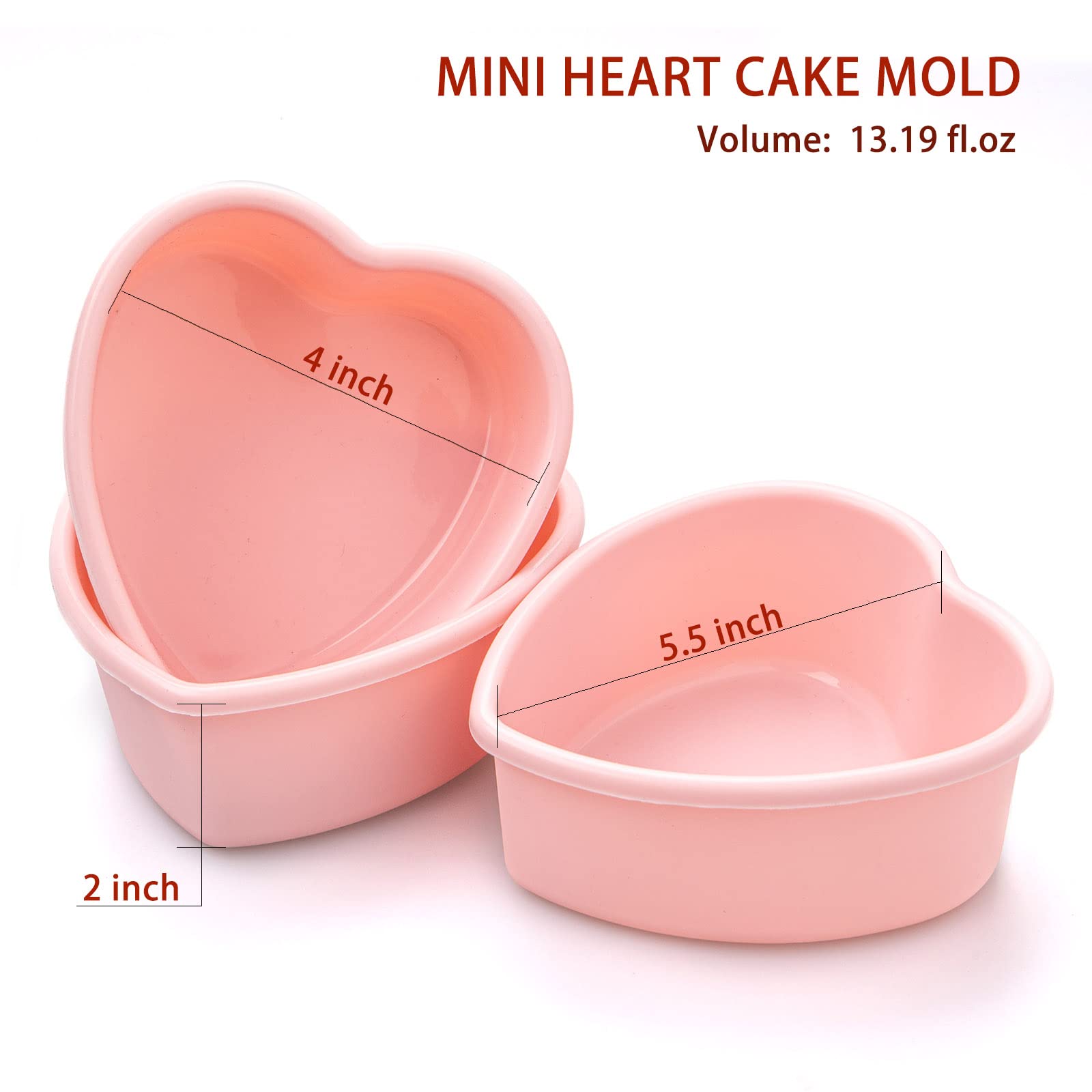 Dootafy 4 Pack Mini Heart Cake Pan, 4 Inch Silicone Heart Cake Mold Baking Pan Nonstick Heart Shaped Molds For Valentines Day An