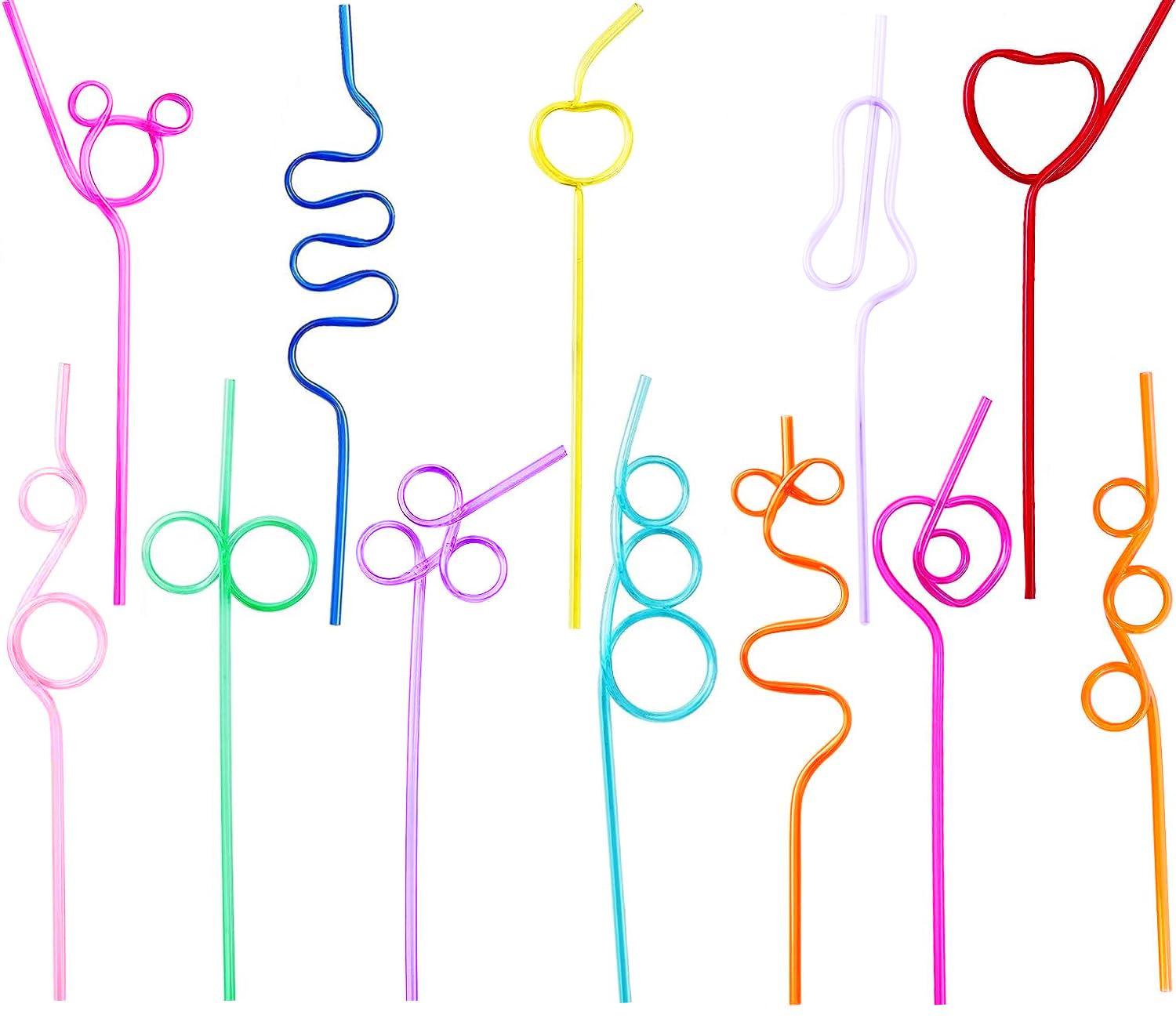 24 Pcs Crazy Straws, Reusable Plastic Loop Curly Fun Straws For Classroom Activities, Valentines Day Gift, Christmas Birthday Pa