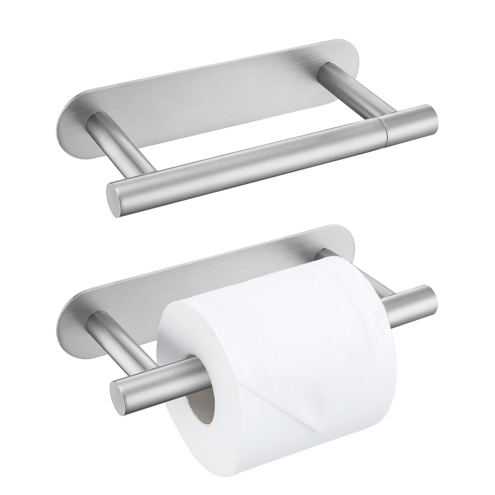 2 Pieces Self Adhesive Brushed Nickel Toilet Paper Holder, Commercial Toilet Paper Dispenser Toilet Roll Holder, Double Base Pap